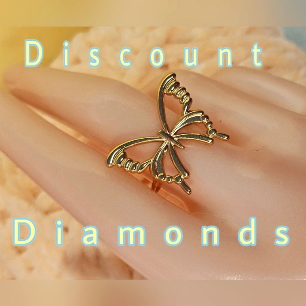14K Yellow Gold One Size Fits All Butterfly Ring Stainless Steel